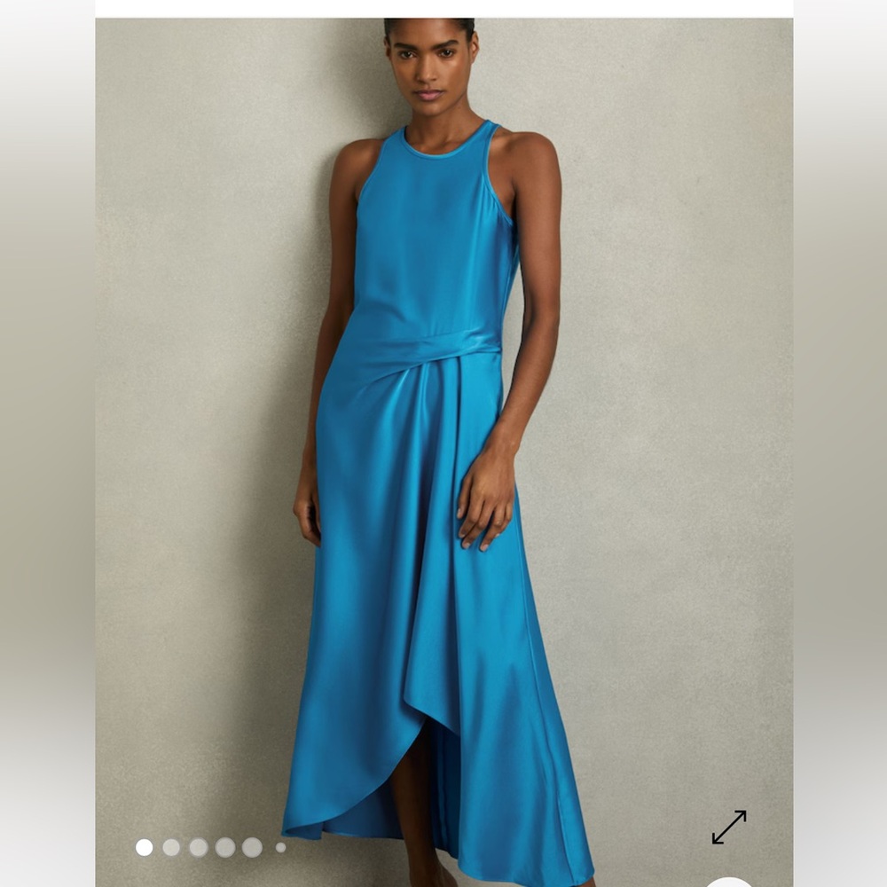 Reiss SATIN DRAPE TUCK MIDI DRESS,sz12, New, BLUE,42”bust(around),57”length - Picture 4 of 11